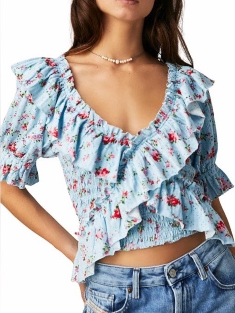 NWT Free People Favorite Girl Top Candy Combo Blue Size XS